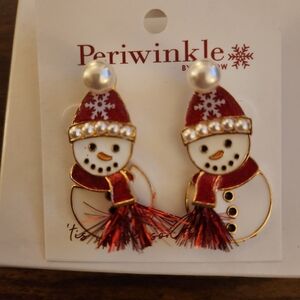 Periwinkle by Barlow Snowman Earrings - Red and White